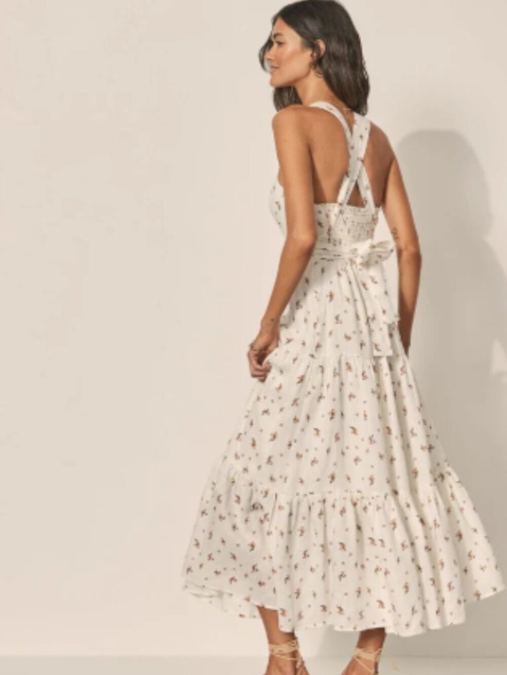 Kivari Size US 8 Daria Maxi Dress White Floral 100% Linen NEW! - Picture 4 of 10